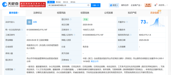 海马体跨界布局 成立海笙星商贸公司，注册资本1000万进军工艺美术品与礼仪用品市场